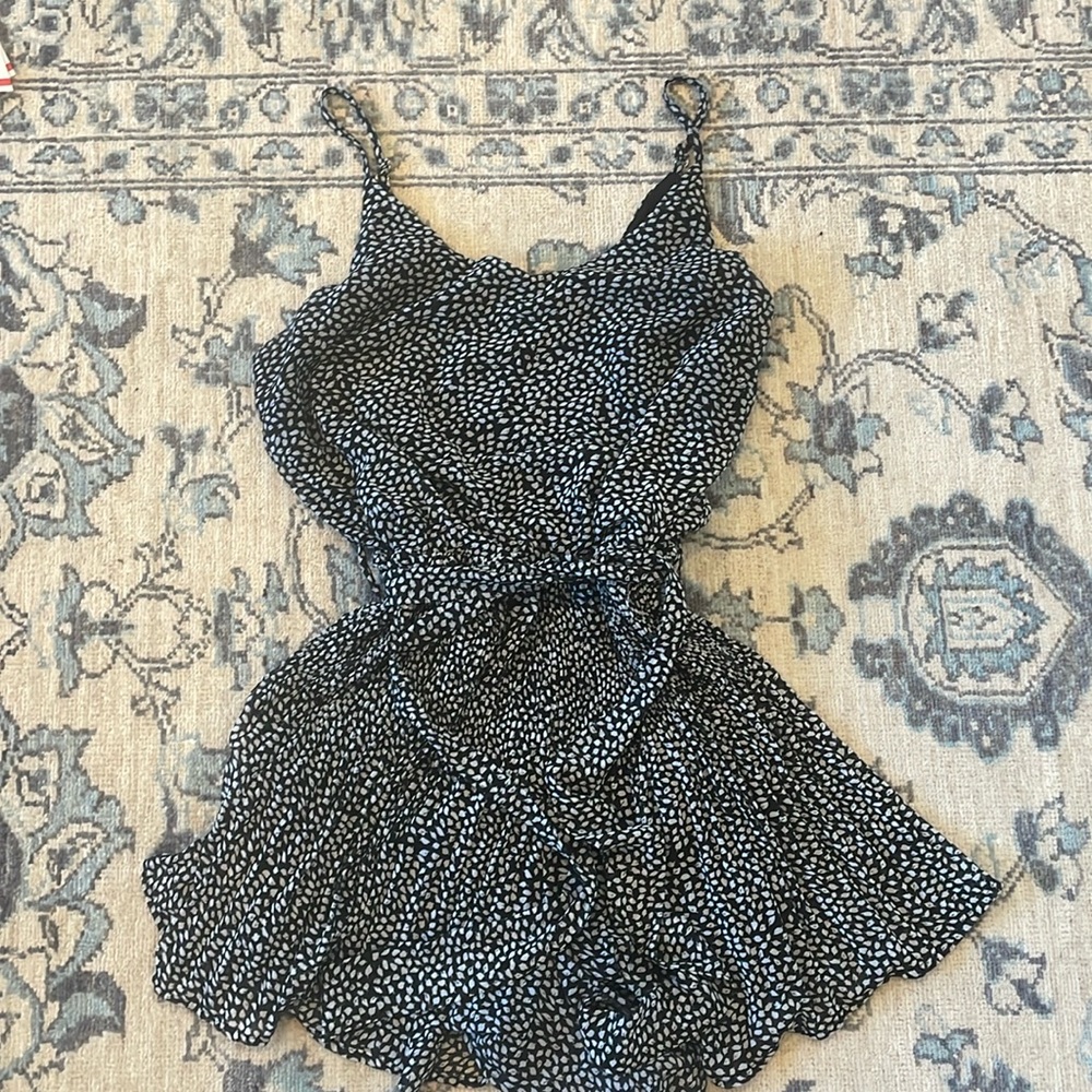 Black and White Patterned chiffon romper with pleated shorts